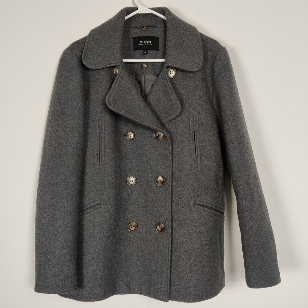 SUNG ALFRED SUNG Women's Jacket Size L Gray Wool Cotton Business Casual Academia